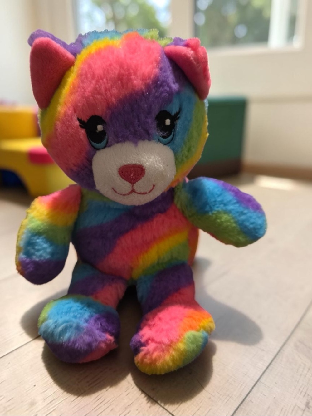 Build-A-Bear Rainbow Kitty Cat Plush Zip Back Colorful Heart Pillow Set